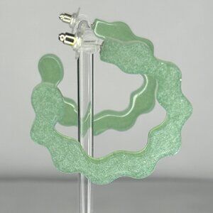 Shimmering Light Green Resin Open Hoop Post Earrings Lightweight 1 5/8" x 1 7/8"